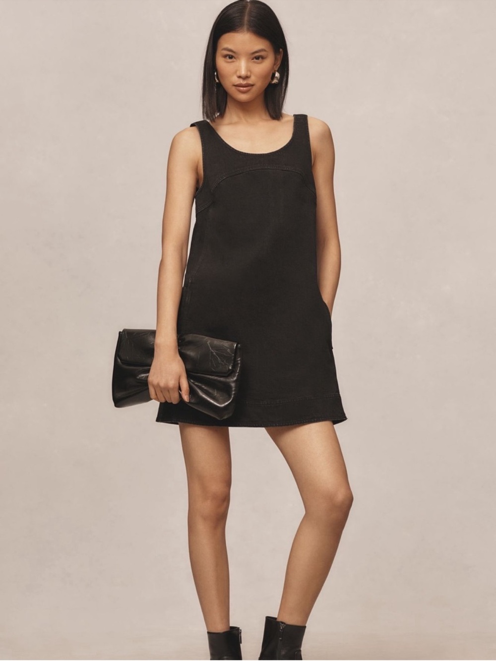 Anthropologie Pilcro Black Denim Shift Dress Size 10